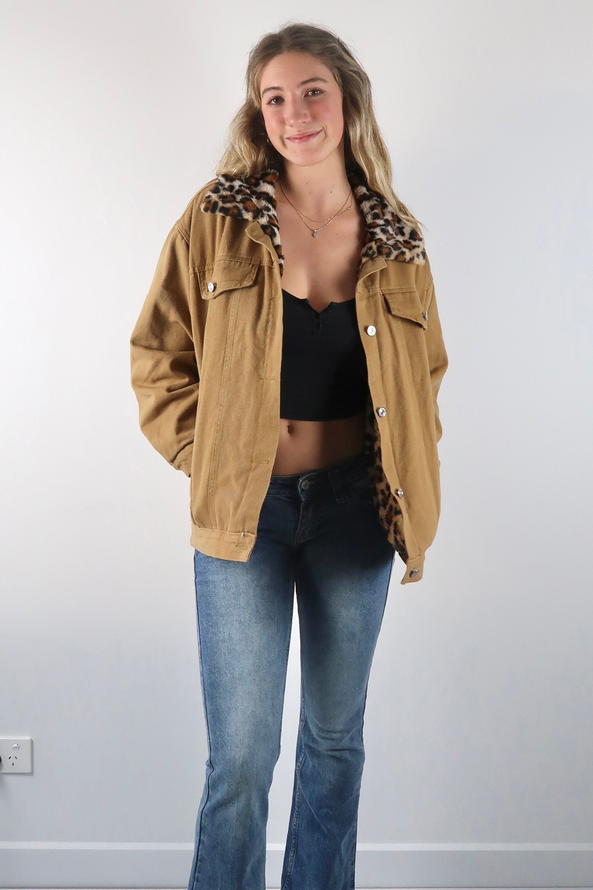 Y2K cheetah print faux fur denim jacket - simplecoolgirl