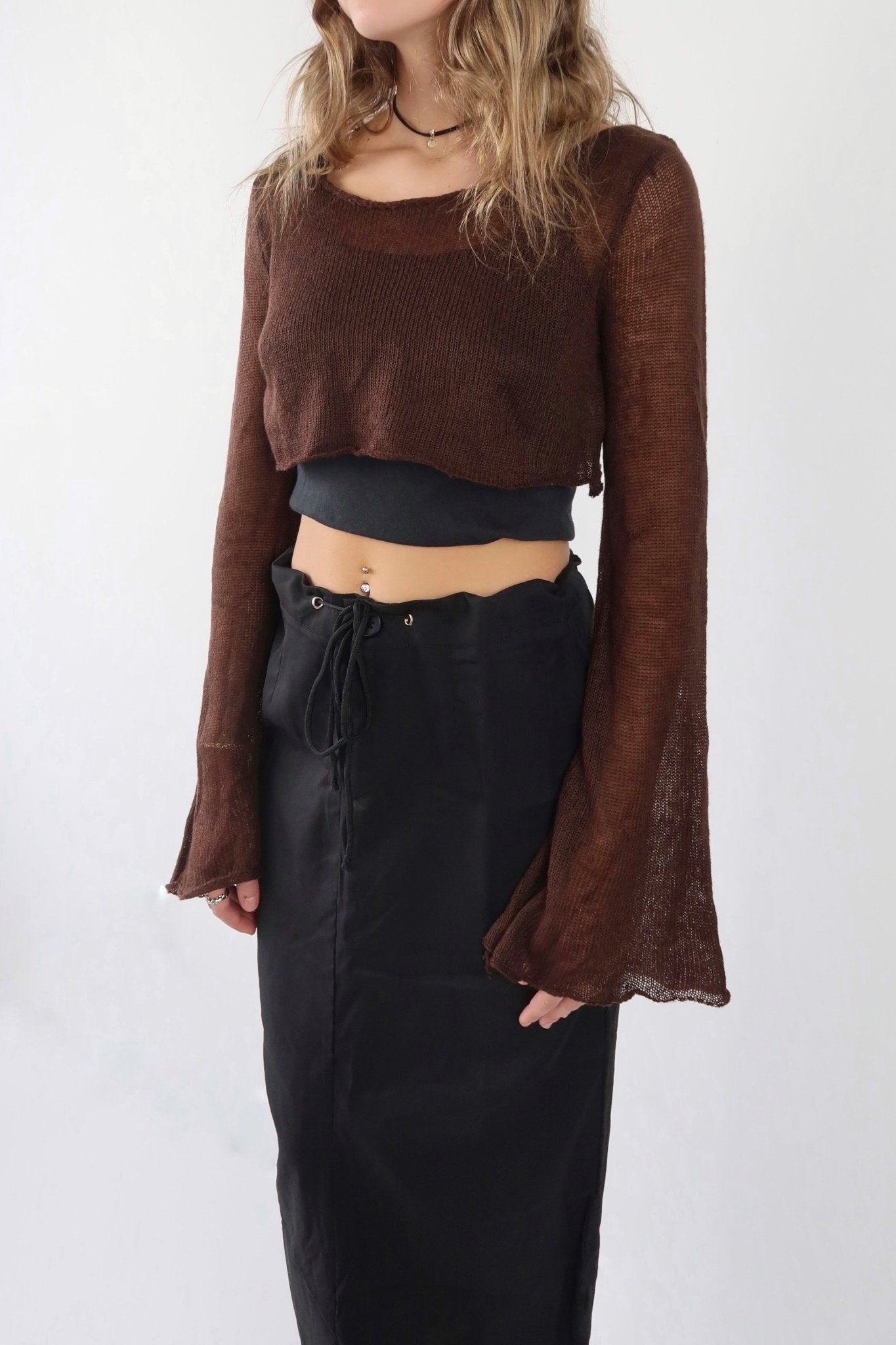 Chocolate retro knit crop top - SCG_COLLECTIONSsweater